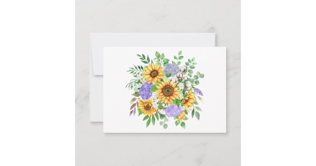 Simple Elegant Sunflower Bouquet Flat Note Card | Zazzle