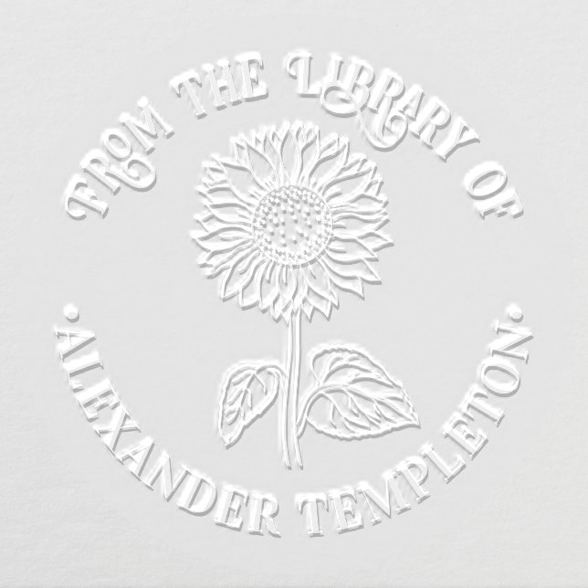 Simple Elegant Sunflower Round Library Book Name Embosser (Design)