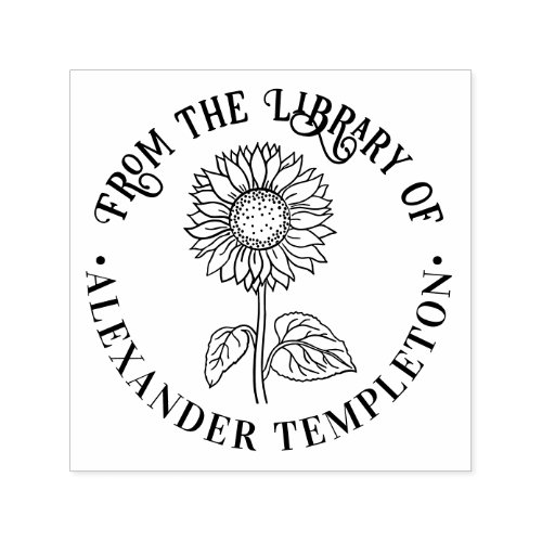 Simple Elegant Sunflower Round Library Book Name Self_inking Stamp