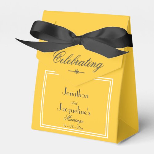 Simple Elegant Sunshine Yellow Script Name Wedding Favor Boxes