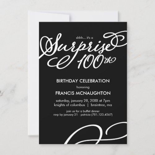 Simple Elegant Surprise 100th Birthday Invitation