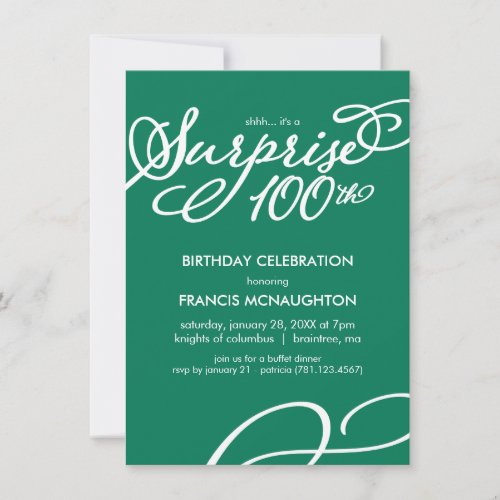Simple Elegant Surprise 100th Birthday Invitation