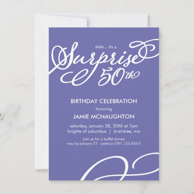 Simple, Elegant Surprise 50th Birthday Invitation (Front)