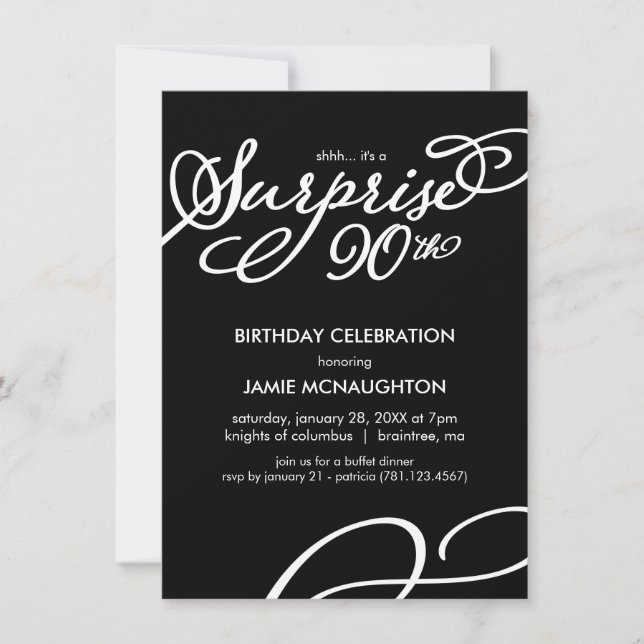 Simple, Elegant Surprise 90th Birthday Invitation (Front)