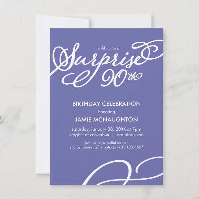 Simple, Elegant Surprise 90th Birthday Invitation (Front)