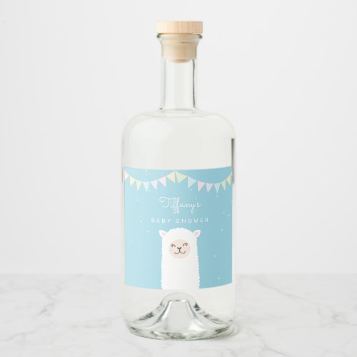 Simple Elegant Sweet Alpaca Llama Boy Baby Shower Liquor Bottle Label