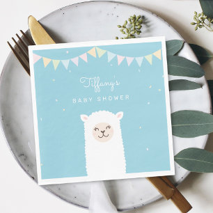 Simple Elegant Sweet Alpaca Llama Boy Baby Shower Napkins