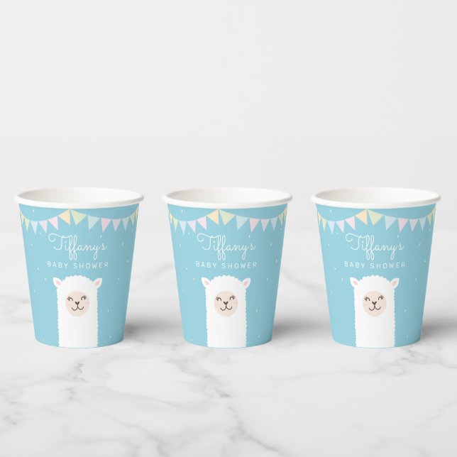Simple Elegant Sweet Alpaca Llama Boy Baby Shower Paper Cups (Multi)