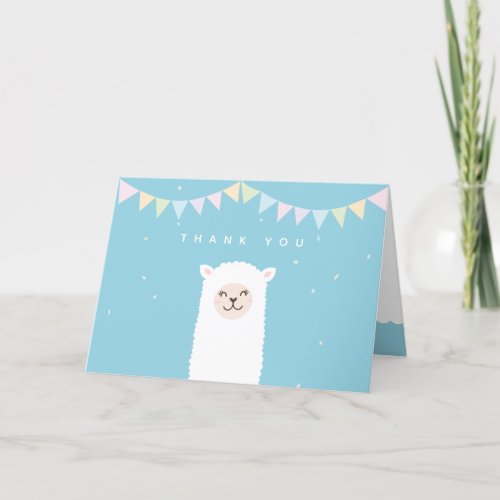 Simple Elegant Sweet Alpaca Llama Boy Baby Shower Thank You Card