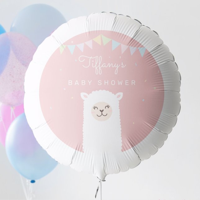 Simple Elegant Sweet Alpaca Llama Girl Baby Shower Balloon (Creator Uploaded)