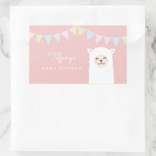 Simple Elegant Sweet Alpaca Llama Girl Baby Shower Rectangular Sticker