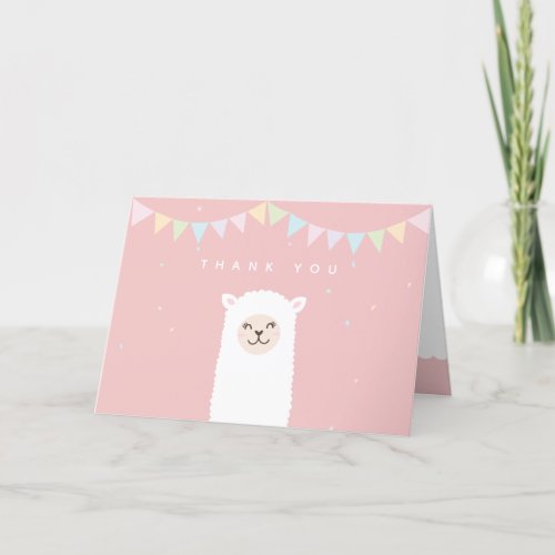 Simple Elegant Sweet Alpaca Llama Girl Baby Shower Thank You Card