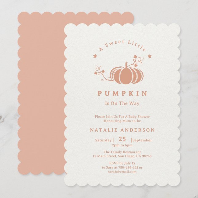Simple Elegant Sweet Little Pumpkin Baby Shower Invitation (Front/Back)