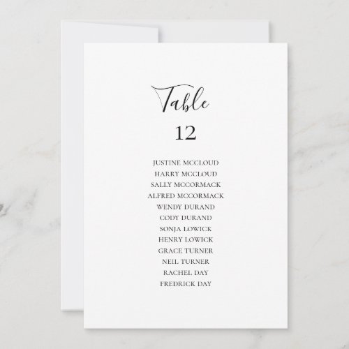 Simple Elegant Table Number Seating Chart