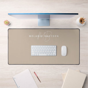 Simple Elegant Taupe Minimalist Two Monogram Desk Mat