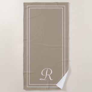 Simple Elegant Taupe Monogram Beach Towel
