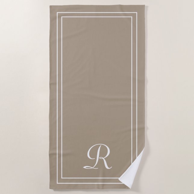 Simple Elegant Taupe Monogram Beach Towel (Front)