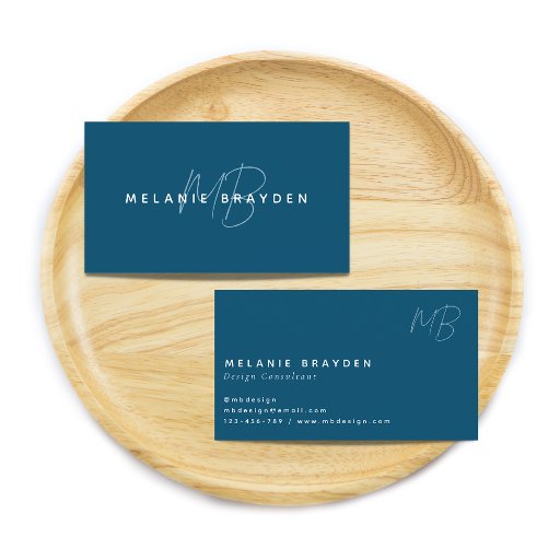 Customizable Simple Elegant Teal Blue Minimalist Monogram Business Card