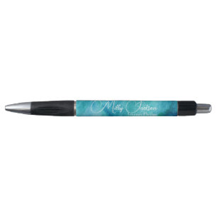 Simple Elegant Teal Gold Watercolour Custom  Pen