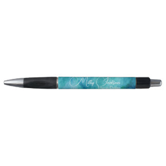 Simple Elegant Teal Gold Watercolour Custom Pen