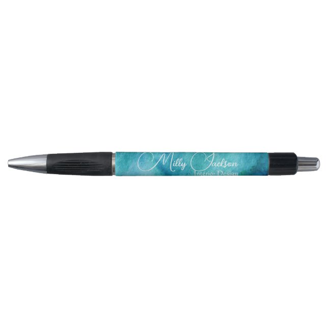 Simple Elegant Teal Gold Watercolour Custom  Pen (Front)
