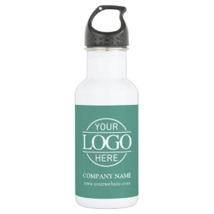 Simple Elegant Teal Green Company Business Logo Stainless Steel Water Bottle