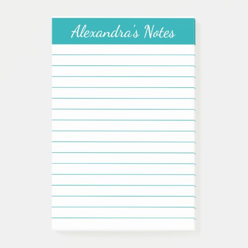 Simple Elegant Teal Lined Personalized Post_it Notes