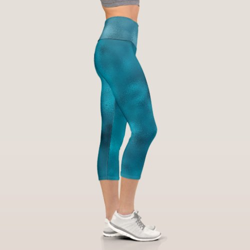 Simple Elegant Teal Shimmer Girly Chic Capri Leggings