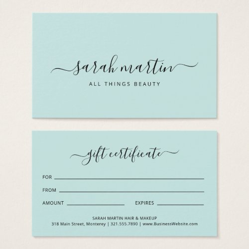 Simple Elegant Teal Turquoise Gift Certificate