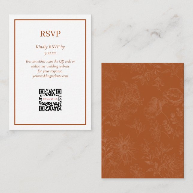Simple Elegant Terra Cotta RSVP QR Code Option Enclosure Card (Front/Back)