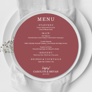 Simple Elegant Terra Rosa Round Wedding Menu