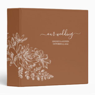 Simple Elegant Terracotta and White Script Wedding 3 Ring Binder