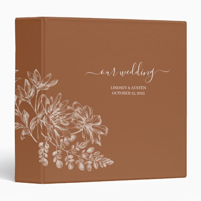 Simple Elegant Terracotta and White Script Wedding 3 Ring Binder (Front/Spine)