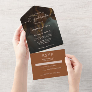 Simple Elegant Terracotta Bohemian Wedding All In One Invitation