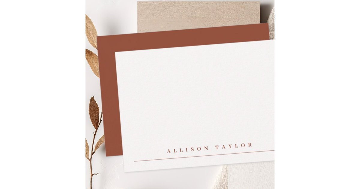 Simple Elegant Terracotta Custom Name Note Card | Zazzle