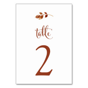 Simple Elegant Terracotta Fall Leaves Boho Wedding Table Number