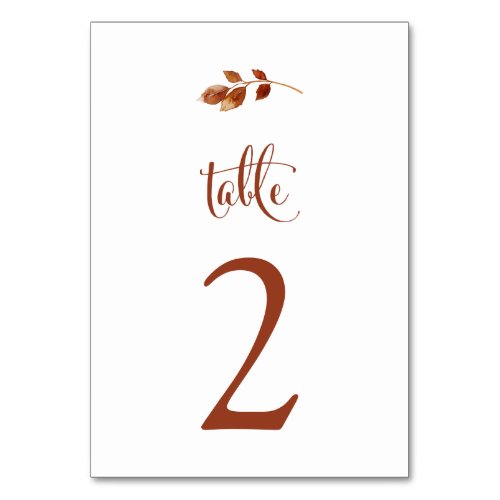 Simple Elegant Terracotta Fall Leaves Boho Wedding Table Number