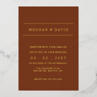 Simple Elegant Terracotta Gold Wedding Foil Invitation