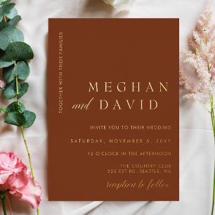Simple Elegant Terracotta Gold Wedding Foil Invitation