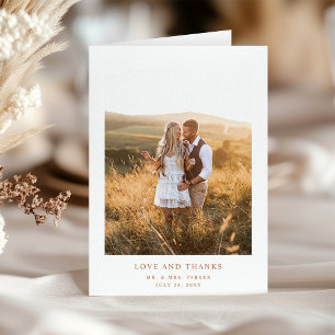 Simple Elegant Terracotta Text and Photo Wedding Letterpress Thank You Card