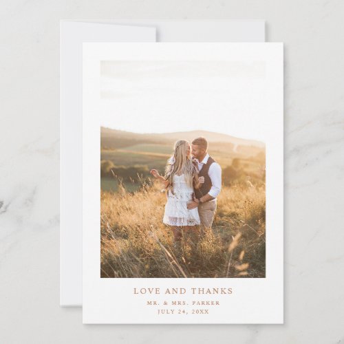 Simple Elegant Terracotta Text and Photo  Wedding Thank You Card