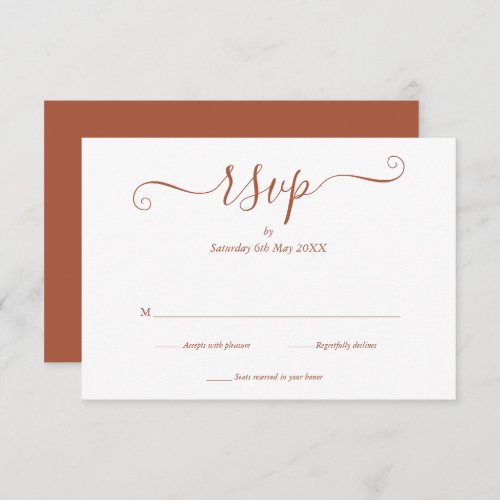 Simple Elegant Terracotta Wedding Script RSVP Card