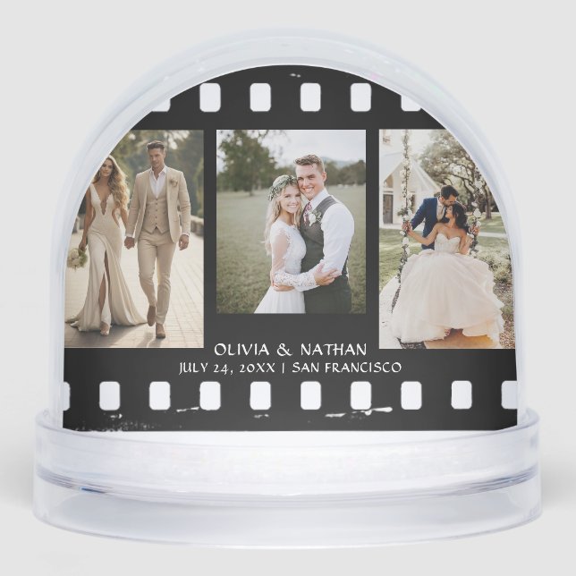 Simple Elegant Text and 3 Photo | Wedding  Snow Globe (Front)