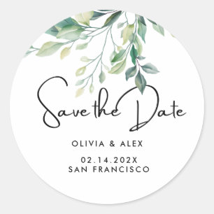 Simple Elegant Text And Green   Save The Date  Classic Round Sticker
