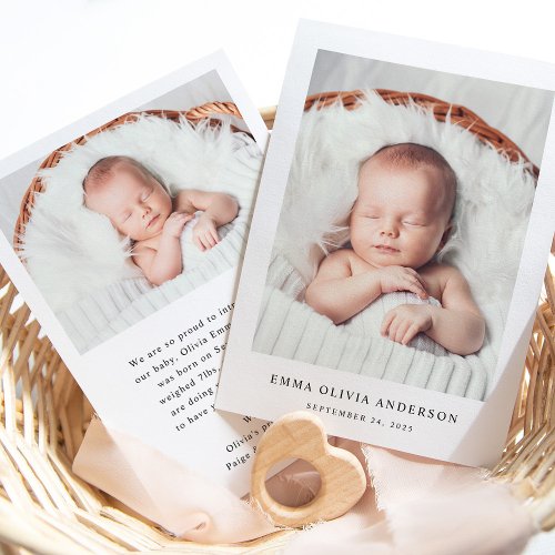 Simple Elegant Text and Photo  Birth Announcement