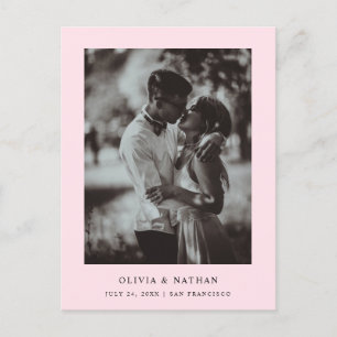 Simple Elegant Text and Photo Pink Save the Date Announcement Postcard