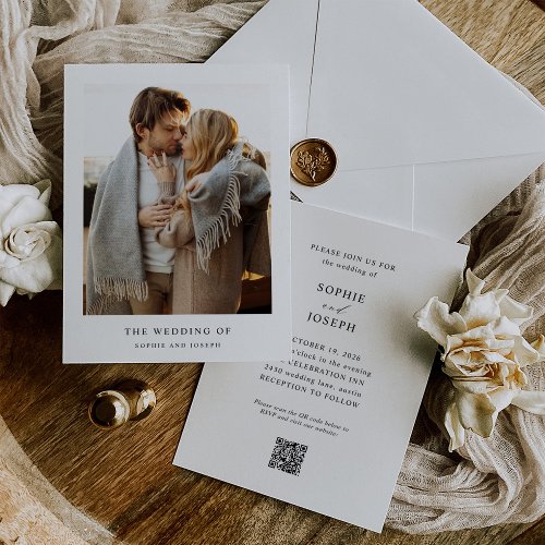 Simple Elegant Text and Photo  QR Code Wedding Invitation