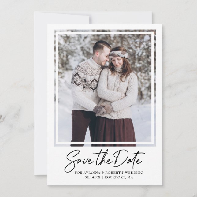Simple Elegant Text and Photo Wedding Invitation (Front)