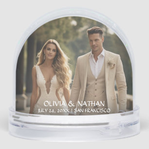 Simple Elegant Text and Photo Wedding Snow Globe