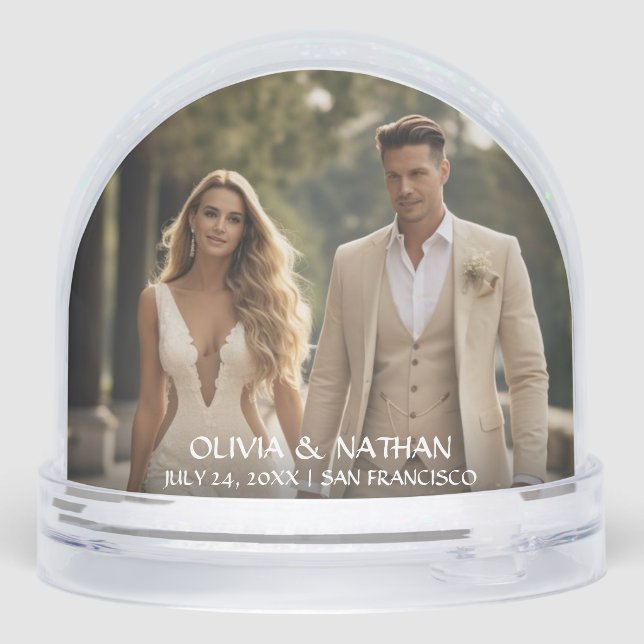 Simple Elegant Text and Photo | Wedding  Snow Globe (Back)